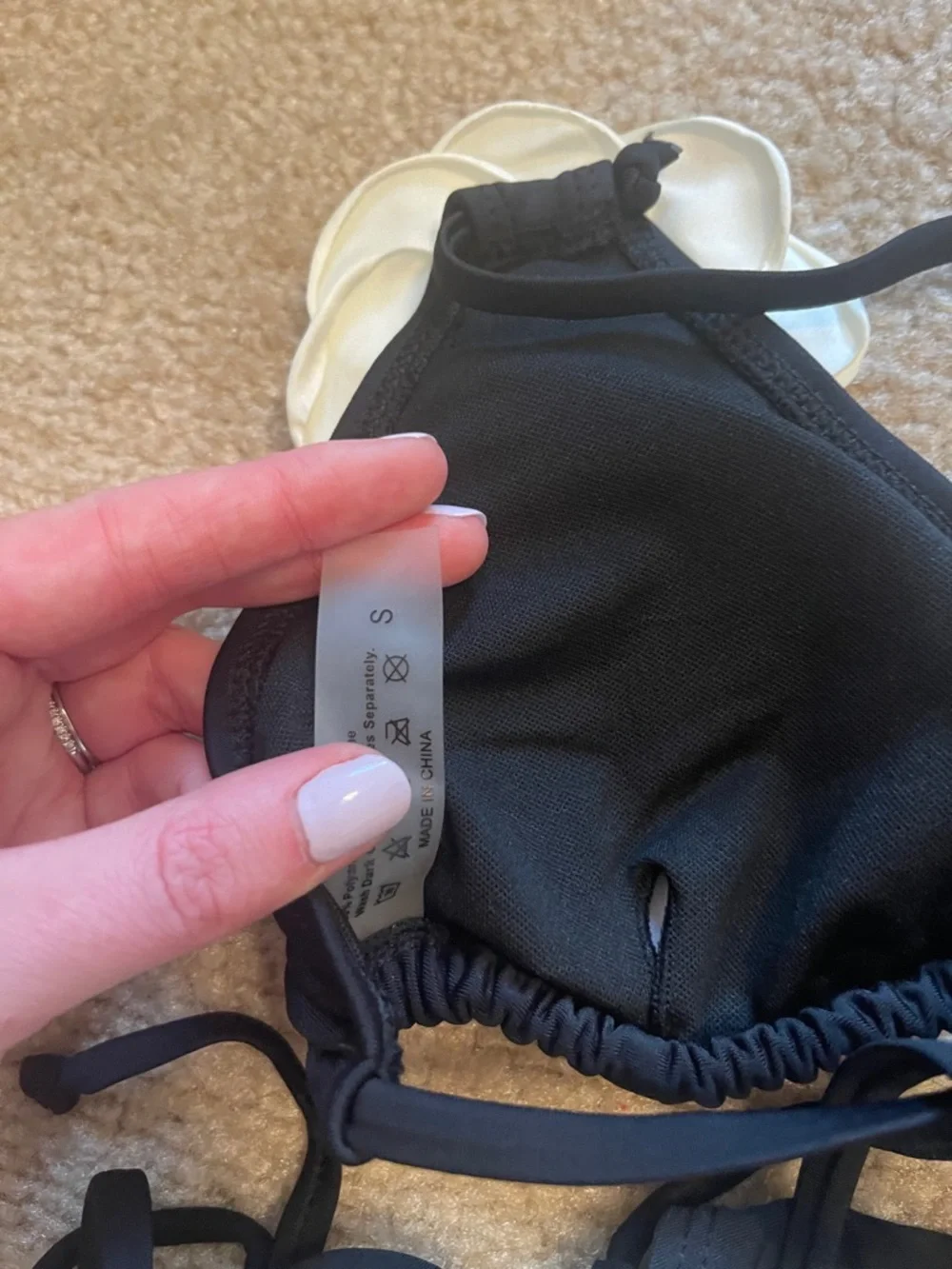 Amazon Black Bikini Set with White Flower Accents NWOT - Picture 3 of 4